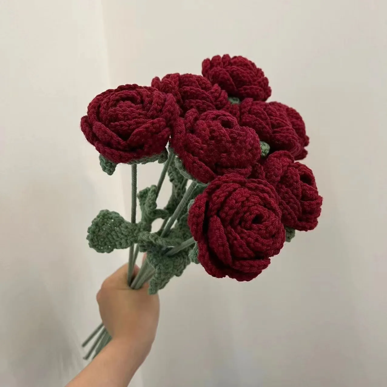 Artificial Flowers Crochet Rose Home Decoration Dining Table Knitted Rose Single Bouquet Wedding