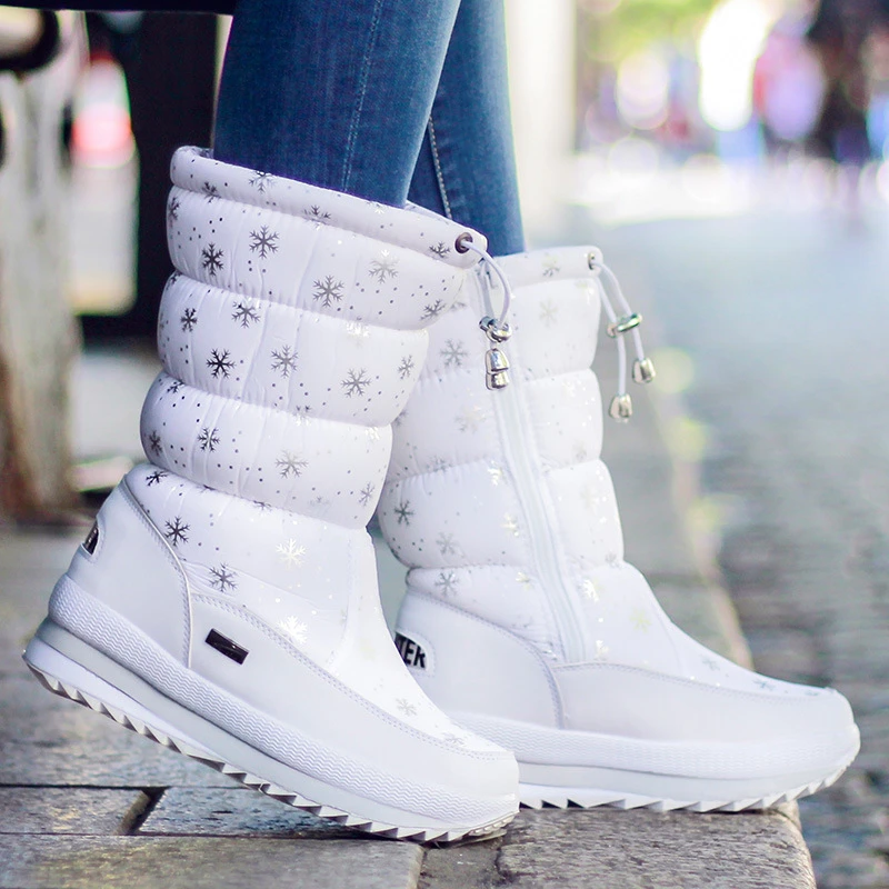 Botas de nieve impermeables para Mujer, zapatos con plataforma para mantener el calor, de media caña, con tacones piel gruesa, Invierno|Botas de nieve| - AliExpress