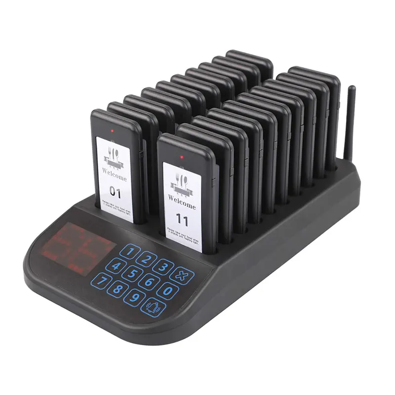 Wireless Restaurant Pagers Queue Paging Calling System 20 Coasters beeper Buzzer Bell Receivers For Food Court Bar Coffee Hotel