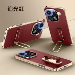 Vegan Leather Phone Case with Full Lens Protection, Finger Grip Strap, Metal Bracket Kickstand for OPPO Find X9 (Color B)