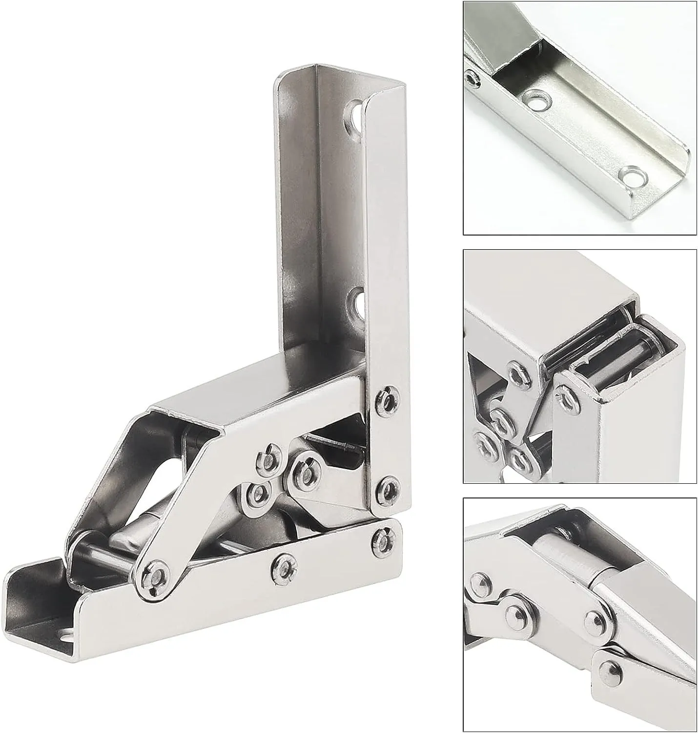 4/2 Pieces Set 90 Degree Self-Locking Folding Hinges Hole-free Hinge Brackets 180 Degree Flat Spring Folding Hinge Hardware