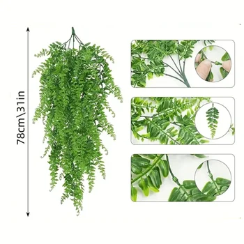 4pcs Hanging Persian Fern Leaves Artificial Plant for Garden Decor 6
