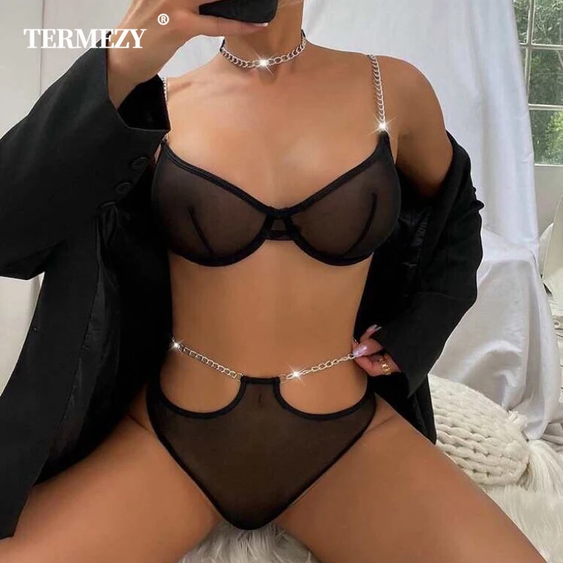 

Sexy Ultra Thin Brassiere Black Panty French Shackles Lingerie Summer Women Underwear Push Up Bralette Fashion Bra & Brief Sets