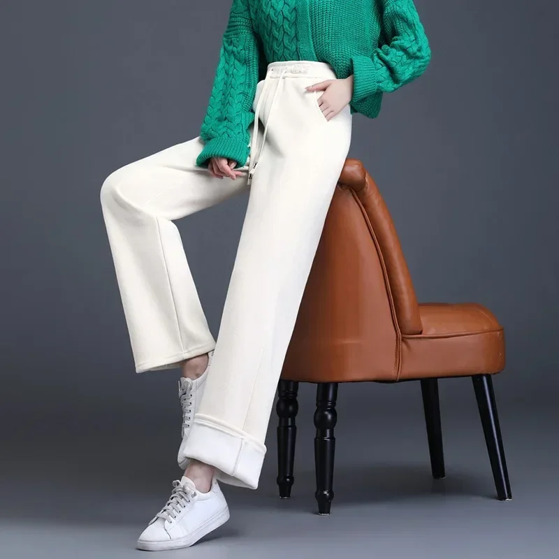 

Autumn High Waist Pants Winter Warm Thick Wide Leg Pants Fashion Women Casual Drawstring Trousers Loose Lady Pantalon 29641