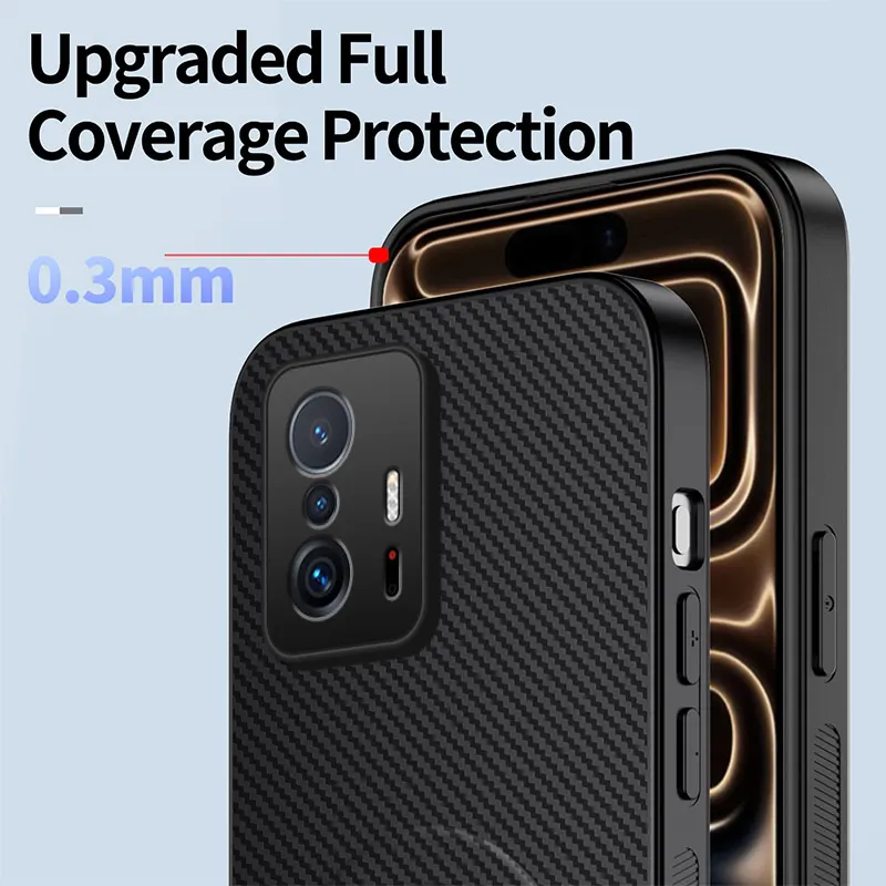 Carbon Fiber Armor Shockproof Case with Bracket and Hard Back Cover