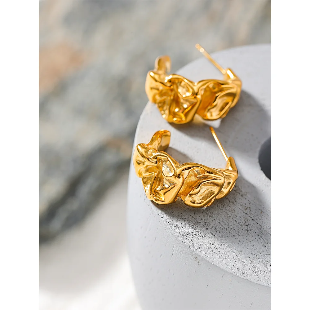 Gold Unusual Hoop Earrings - Image 3