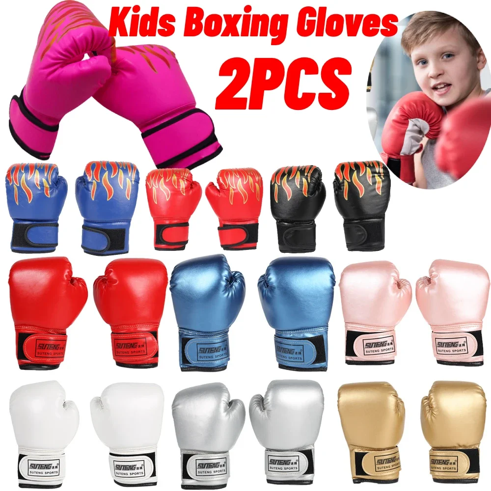 Gants de boxe en cuir PU pour enfants, 2 pièces, gants de combat MMA, sac de boxe, Kickboxing, gants thaïlandais professionnels pour enfants, entraînement