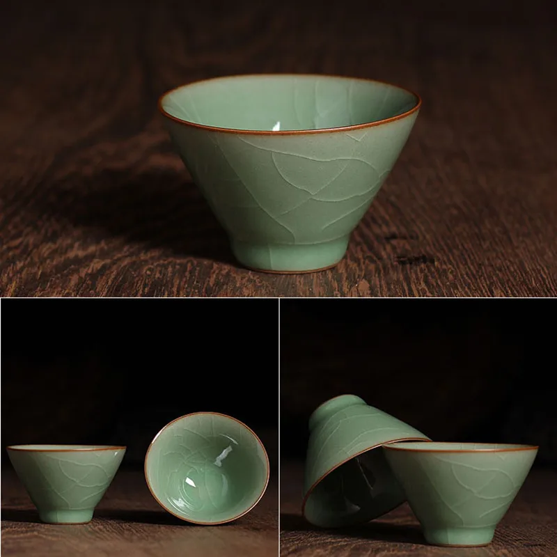 

Qing Yun Ge 4 PCS Chinese Kung Fu Teacup Flat Cup 1.8oz Ceramic Cups of Tea 55ml Porcelain Drinkware Glaze Pottery