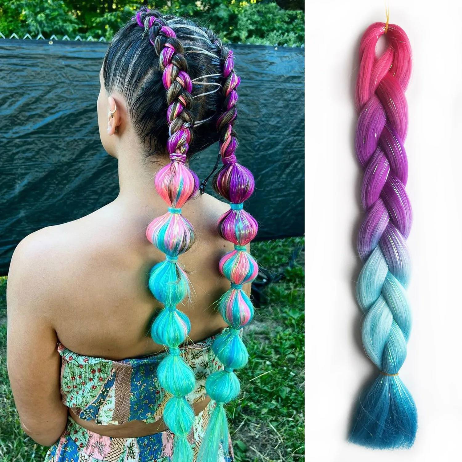 Ombre Festival Rave Hair Extensions in Purple, Pink, and White Tones