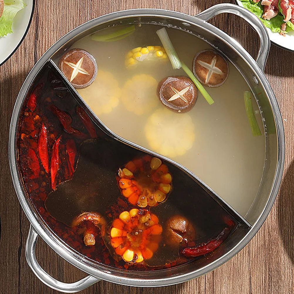 

Upkoch Nonstick Frying Pan Shabu Shabu Pot Stainless Steel Chinese Hot Pot Divider Two-Flavor Soup Cookware