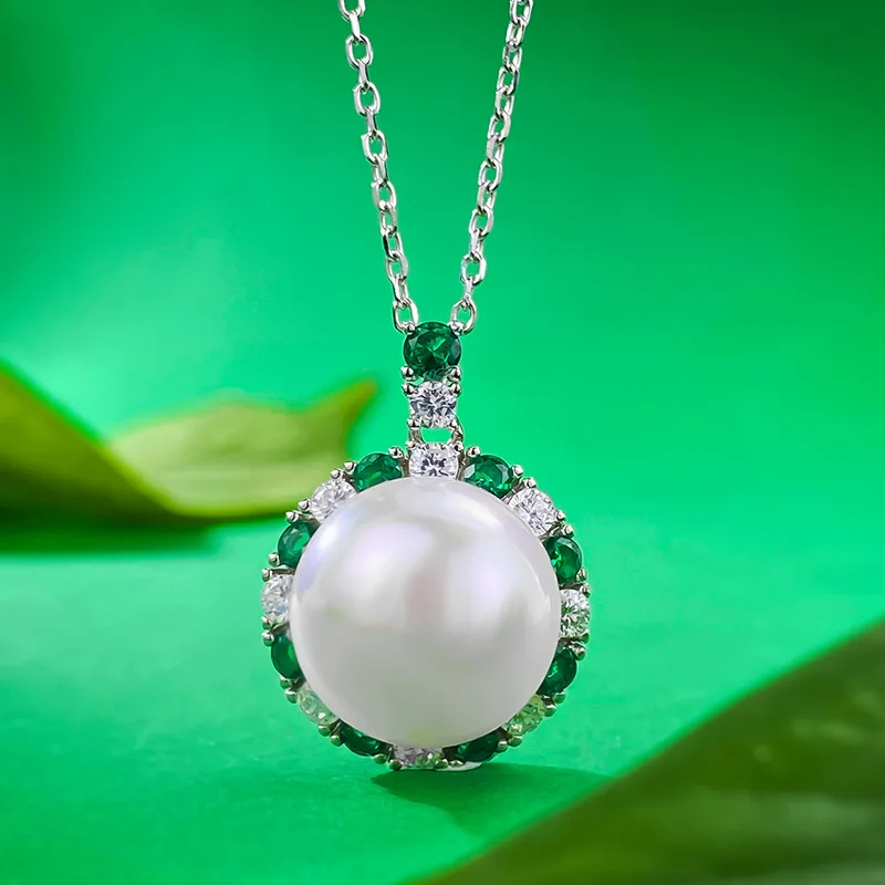 

Ожерелье из серебра S925 пробы, ожерелье из жемчуга, ожерелье Beizhu, Женский комплект из ожерелья с изумрудом 6 карат