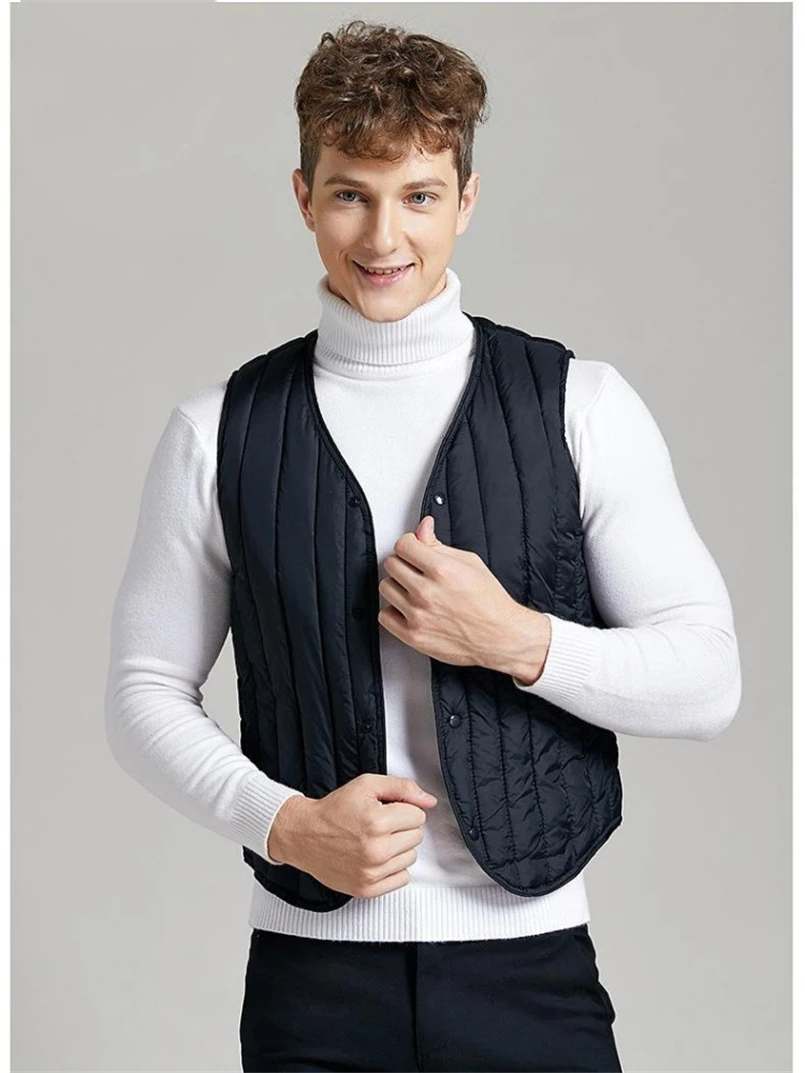 Men Sleeveless Solid Vest Smart Casual Jackets Winter Fashion Male Down Vests Coats Men Warm Waistcoats Plus Size Clothing 3XL