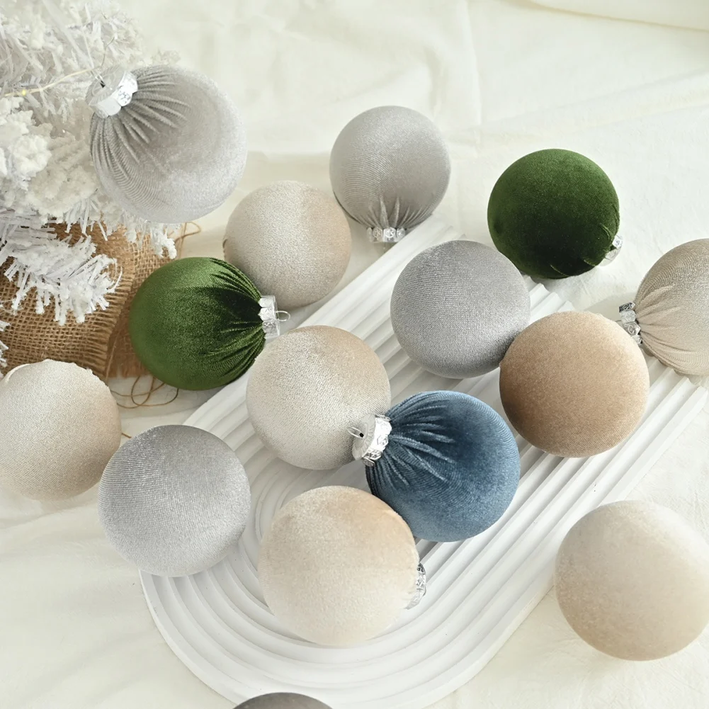 15pcs/Box Velvet Christmas Ball Decoration Christmas Tree Ball Ornament Pendant Hanging Merry Decor