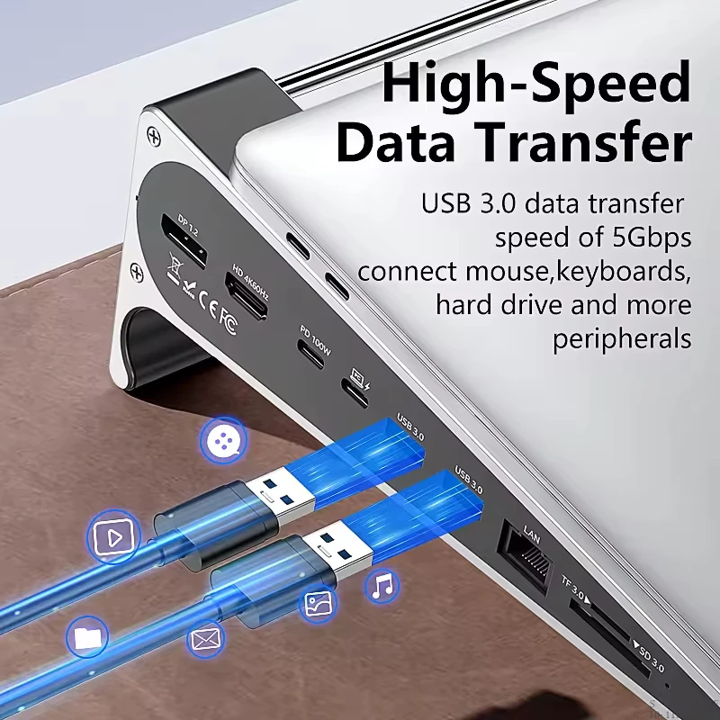 8포트 8 in 1 노트북 허브 어댑터 알루미늄 노트북 스탠드 타입 C 네트워크 카드 USB C MST HDTV DP 4K 60Hz 허브 도킹 스테이션