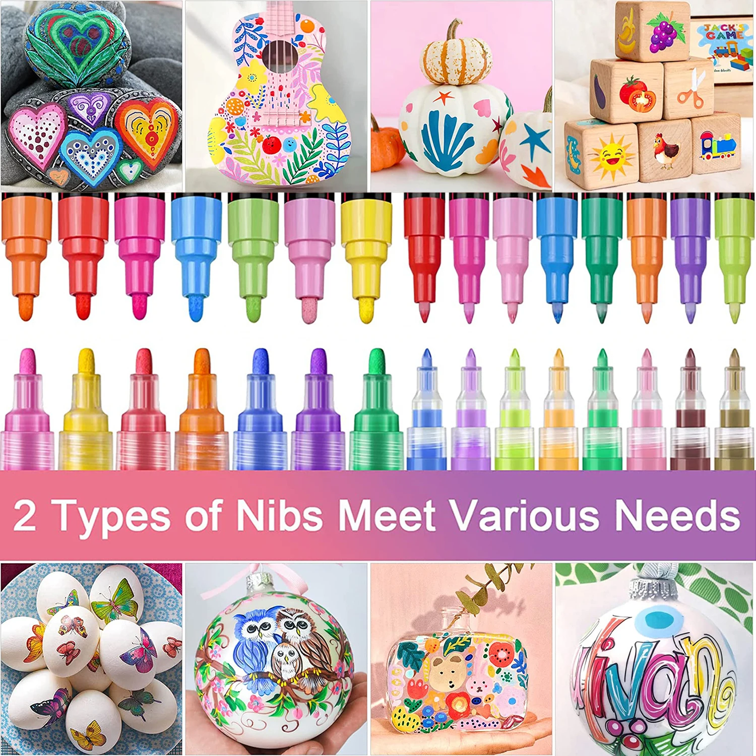 Acrylic Paint Marker Pens Long Lasting with Extra Fine and Medium Tip Art Markers Set for Rock Wood