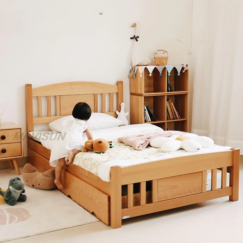 

Modern Minimalist Children Beds Exquisite Beech Wood Large Children Beds Boy Capacity Storage Drawer Kinderbett Home Furniture