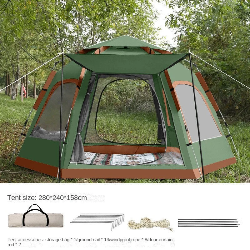 

5-8 Person Outdoor Camping Automatic Quick Open Tent Hexagonal Large Space Camping Rain and Sun Protection Portable Canopy