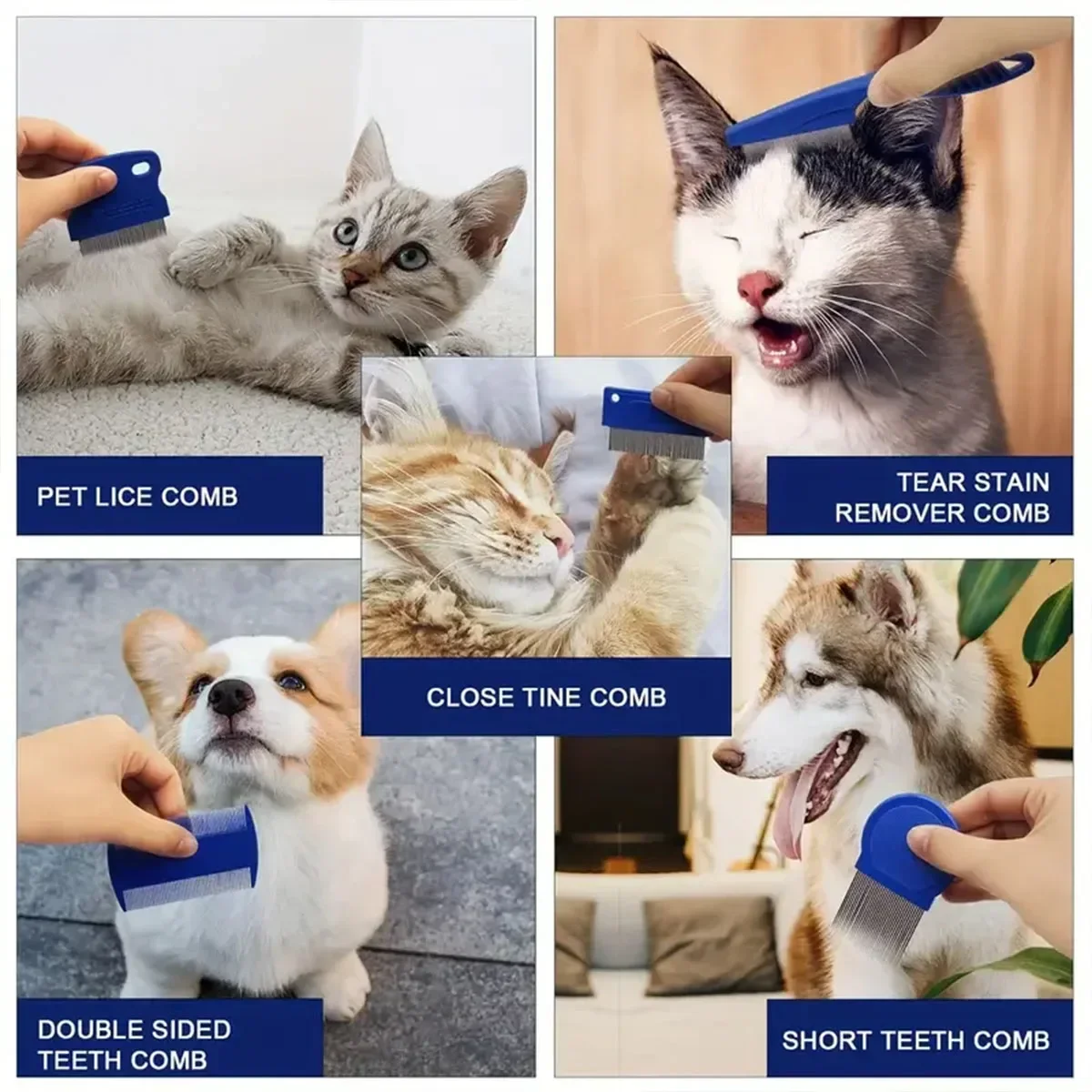 6 Pcs Pet Flea Comb Stainless Steel Head