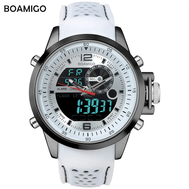 BOAMIGO Luminous Military White Quartz Waterproof Watch Top Brand Luxury Watch Men Sport Watch Rubber Strap Analog Digital Watch