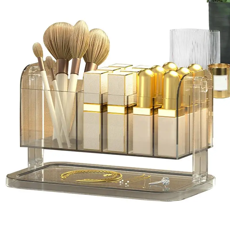 

Makeup Storage Box 180 Rotation Makeup Brush Organizer Clear Waterproof No Cover Grid Space Countertop Vanity Box For Lipstick