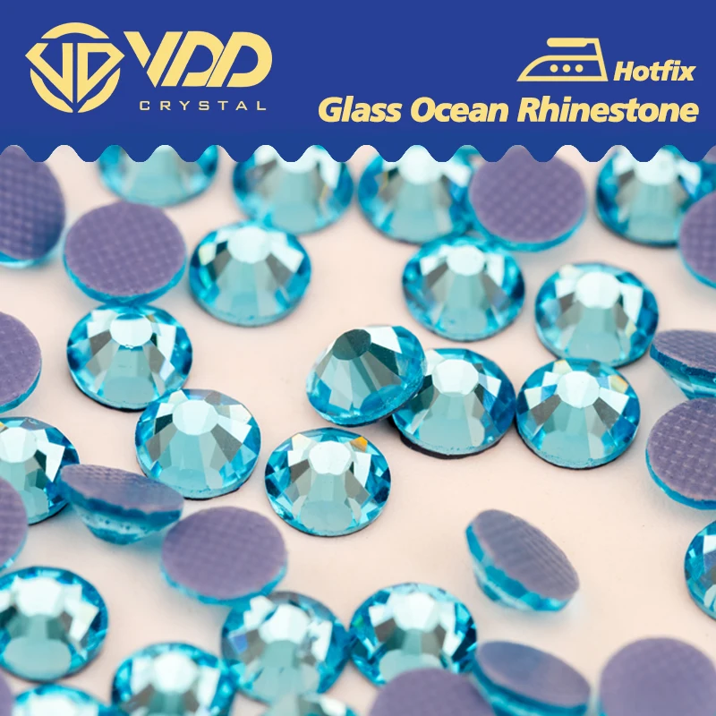 VDD 027 Aquamarin-Kristall, flache Rückseite, Hotfix, Glitzer, Strass, zum Aufbügeln, Steine, Kleidungsdekorationen