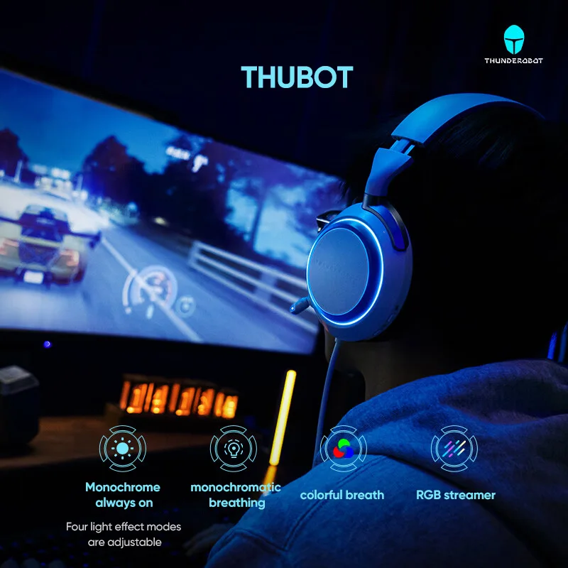 ThundeRobot-Silver Wing Wired Gaming Headset, 7.1 Surround Headphone, Stereo Gamer with Microphone, Earmuffs for PC, HG503 images - 6
