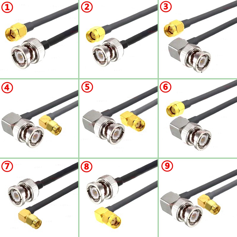 Q9 BNC Male To SMA Male Crimp for RG58 Coax Extension Connector RPSMA Male To BNC Right Angle Cable Fast Delivery Brass RF