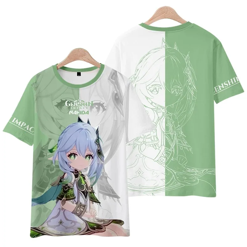 Game genshin impact nahida 3d printing t shirt men women summer neck short sleeve funny tshirt graphics t streetwear cosplay