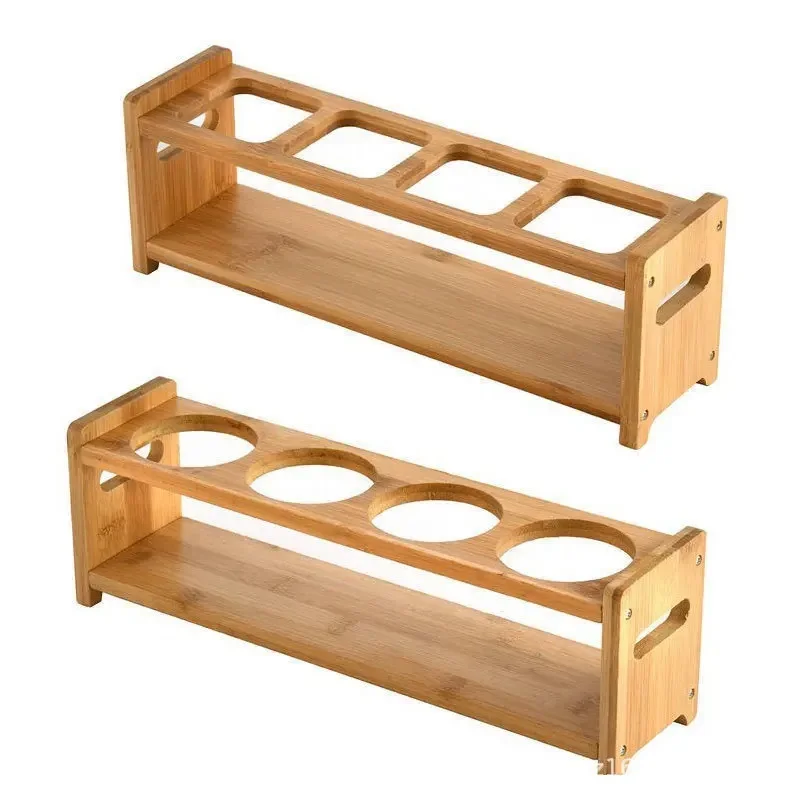 1PC Wooden Storage Rack Wine Glass Seasoning Shelf Multifunctional Space Saving Placement Table Storage Compartment Kitchen Tool 4