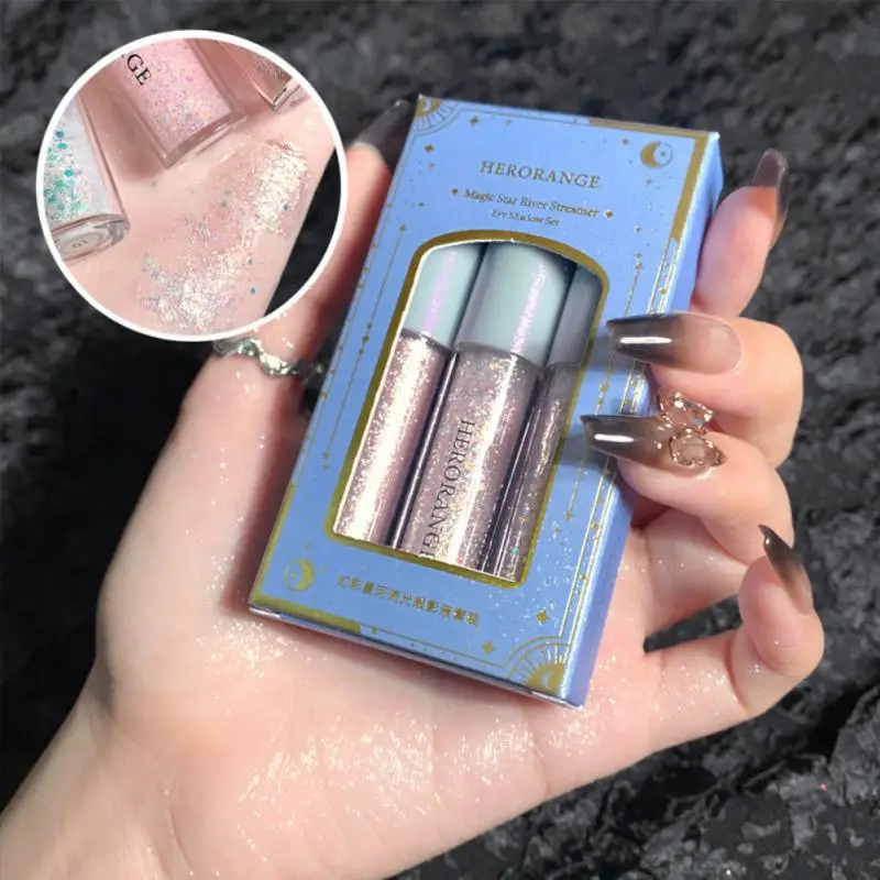 Glitter Shiny Eyeshadow Diamond Shine Eyeshadow 3 Colori Liquid Eye Shadow Cosmetics Highlighter Stick Brighten Baco Da Seta Sdraiato