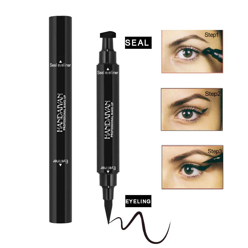 

HANDAIYAN Double Head Black Eyeliner With Stamp Liquid Eye Liner Pencil Waterproof Long Lasting Make Up Beauty Tool Easy To Wear
