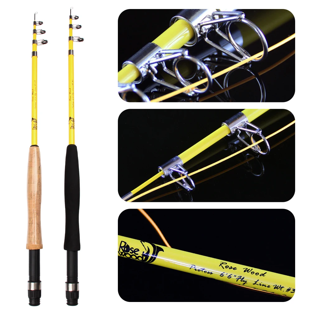 Spinpoler Protable Telescopic Fly Fishing Rod Fiber Glass 6'6 Salmon Trout  Mini Short Travel Pack Rods 5 Section Spinning Pesca