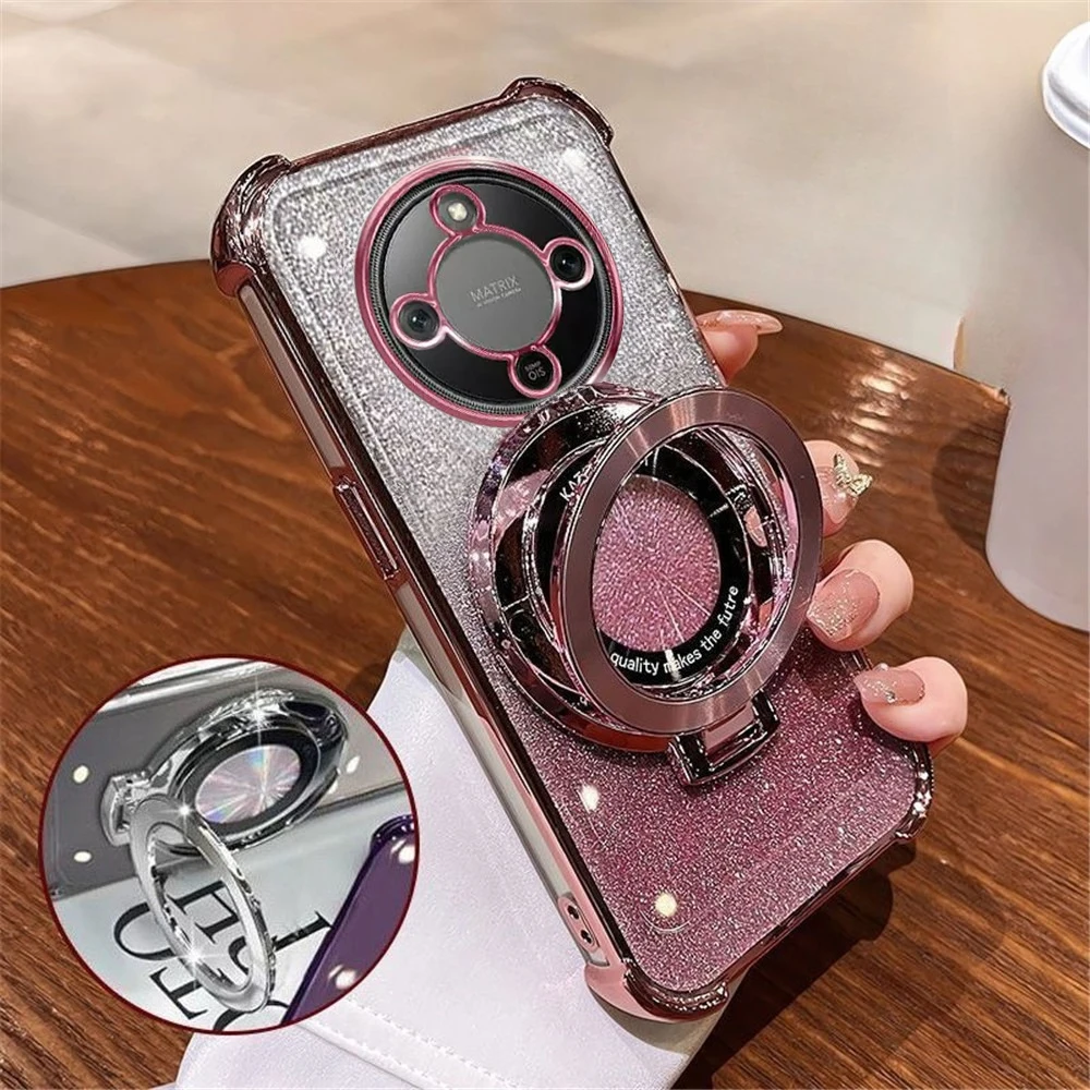 Luxury Plating Glitter Stand Phone Case with Shockproof Four-Corner Soft Cover