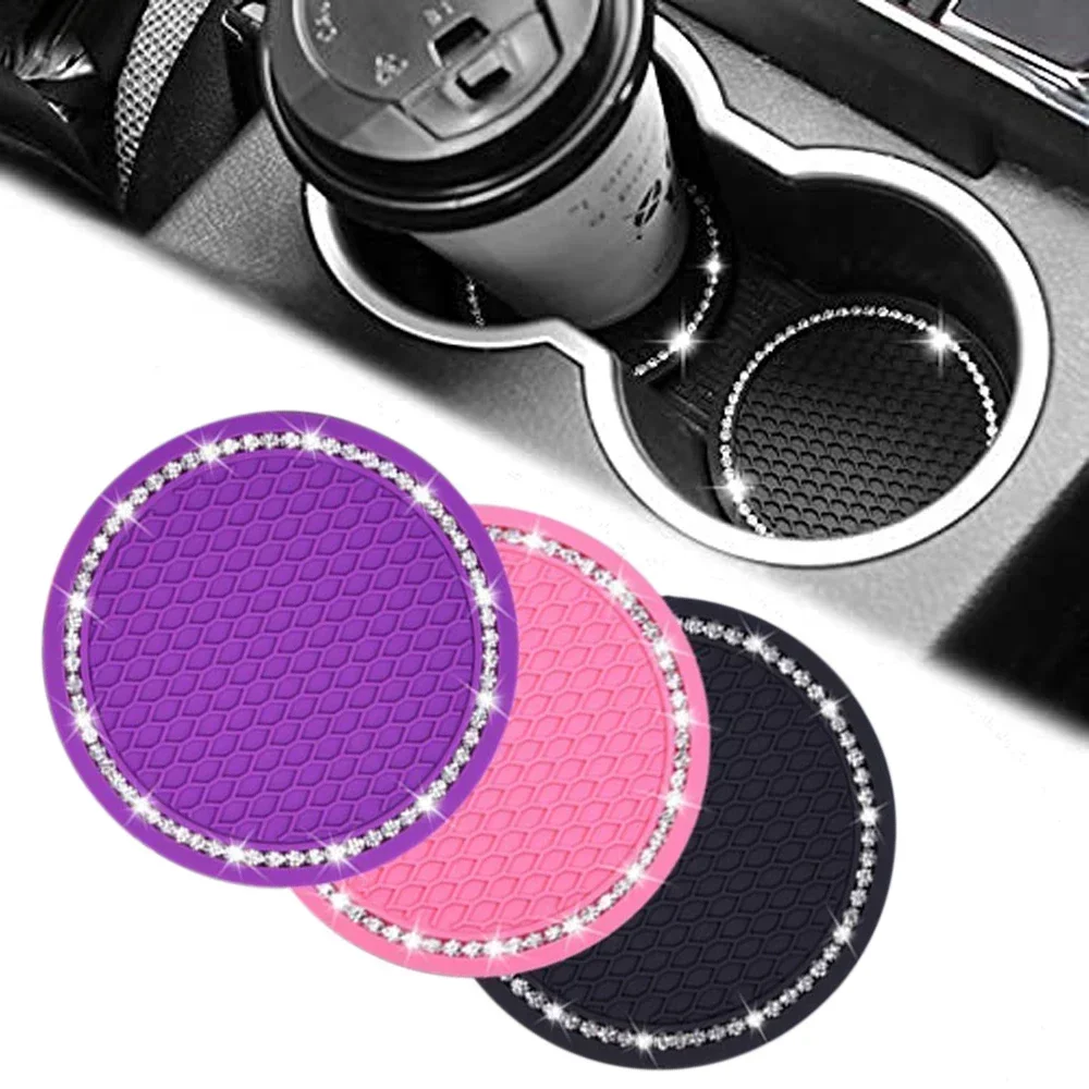 2Pcs Car Water Cup Mat Auto Interior Decoration Accessory Simple Installation Universal Car Beverage Water Cup Anti-Skid Pad