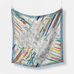 53cm New Design Belt Rope Print Silk Scarf 2023 Brand Square Scarf Woman Bandana Headband Hijab Foulard Neckerchief For Ladies