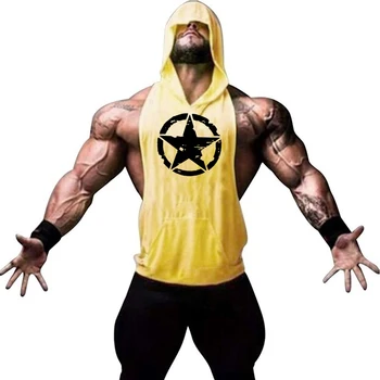 Fitness muscle vest sleeveless hooded men's summer gym sports hooded sweatshirt training sweat absorbing short sleeved vest 1