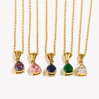 E.B.belle Summer Colorful Crystal Necklace Stainless Steel Gold Plated Waterproof Waterdrop Pendant Necklace For Wedding