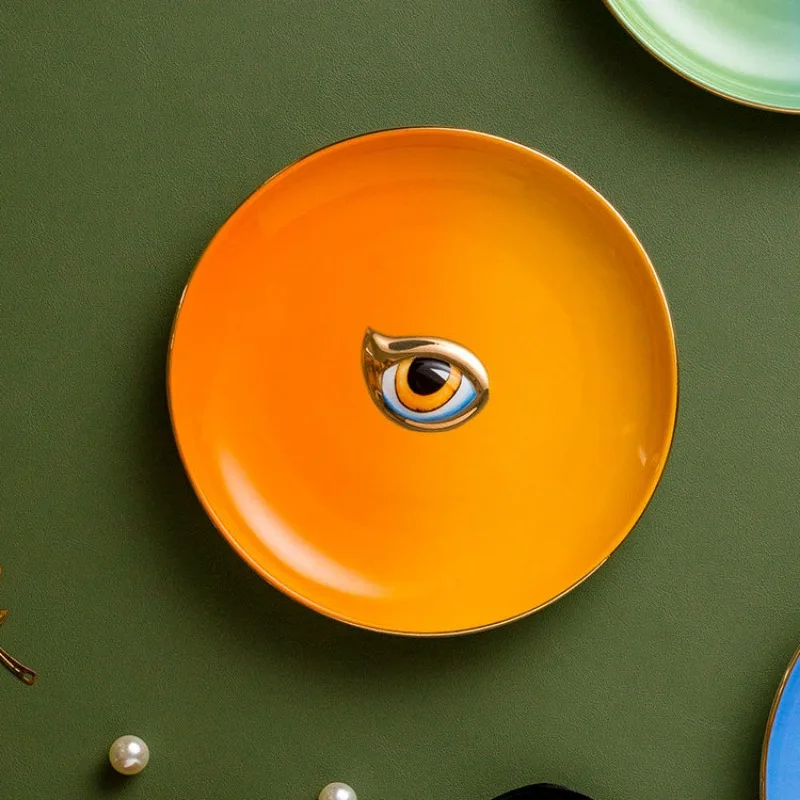 Nordic Round Ceramic Plate Devil's Eye Ring Necklace Jewelry Tray Teacups Coasters Ceramic Jewelry Tray Colorful Ornaments
