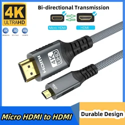 Premium 4K@60Hz Braided Bi - Directional HDMI to Micro HDMI Cable Adapter - 18Gbps High - Speed Connectivity - 2M (Micro Hdmi to HDMI)