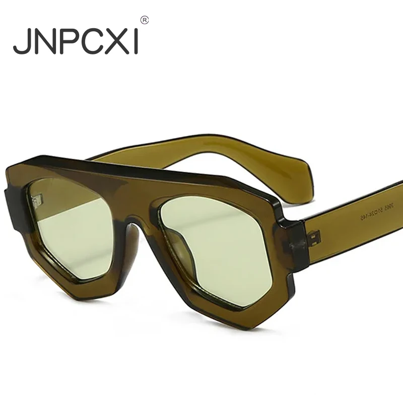 JNPCXI Neue Modische Unregelmäßige Quadratische Damen-Sonnenbrille UV400-Schutz Retro Grüne Herren-Sonnenbrille