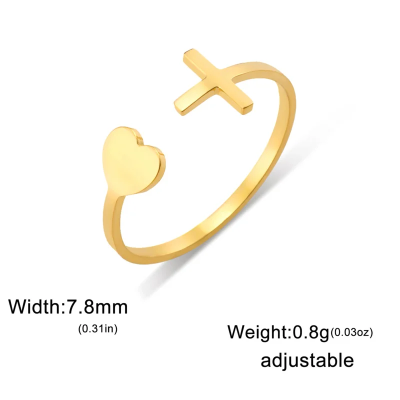 

Женское Открытое кольцо с крестом в форме сердца, из нержавеющей стали золотого цвета, амулет, Христианская молитва, ювелирные изделия, подарок на день рождения TS2236