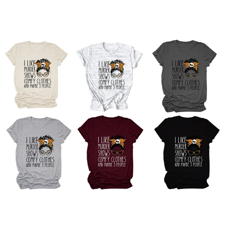 

Halloween Shirts for Women Funny Letter Print Short Sleeve Summer Casual Tops