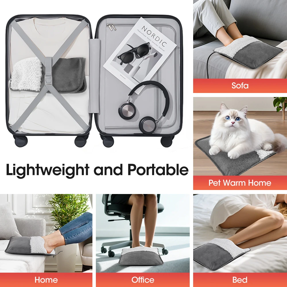 Portable USB Electric Foot Heating Pad Washable Soft Plush Foot Heater Winter Fo