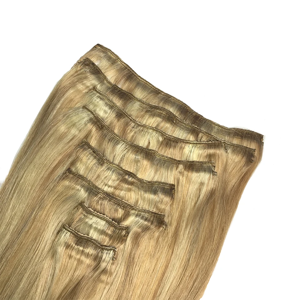 Clip In Straight Clip In Human Hair Extensions Color P8/613 Blonde Straight Brazilian Hair Extension Full Head for Women