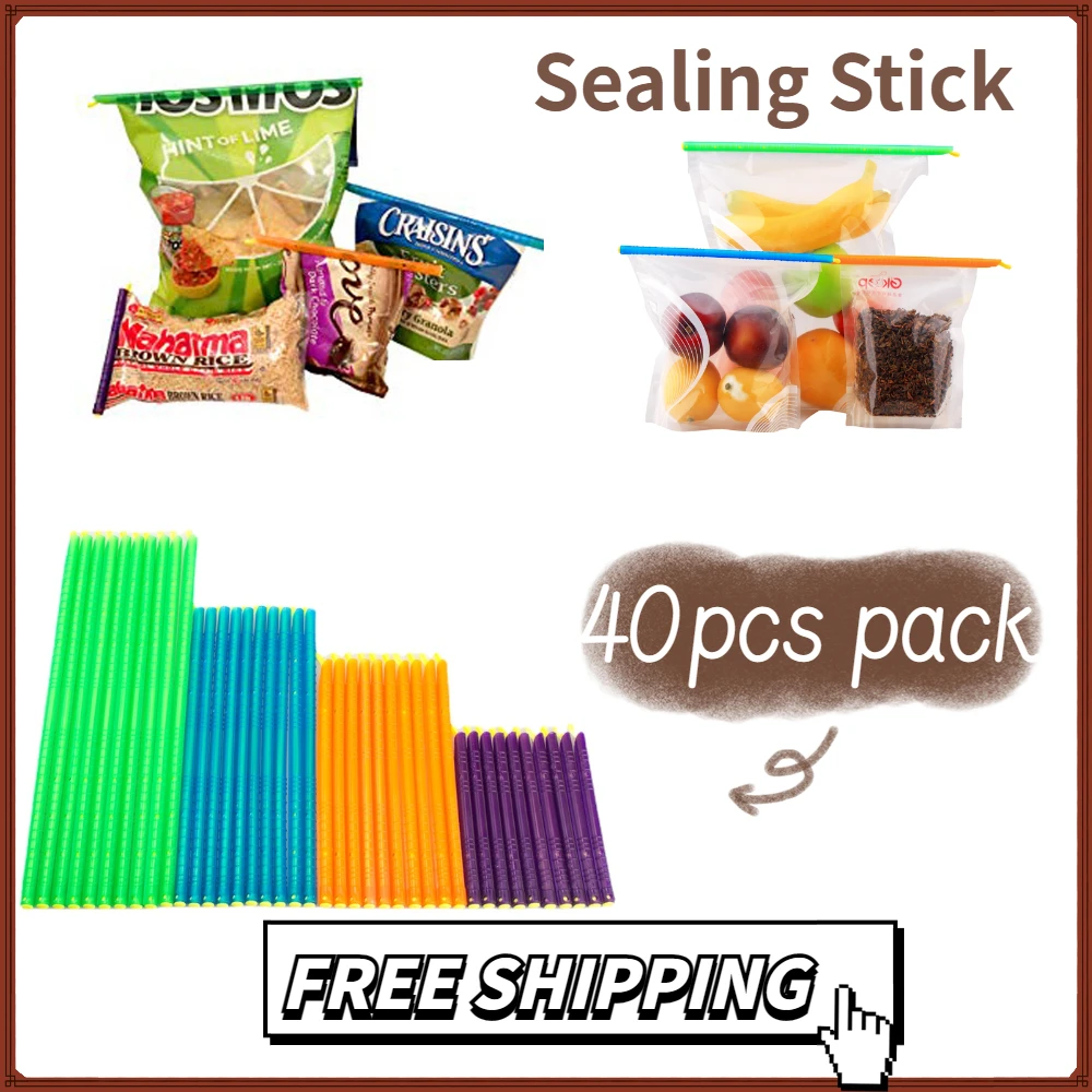 40Pcs Bag Clips Anylock Gripstick Style Seals Food Package Bag Sealer
