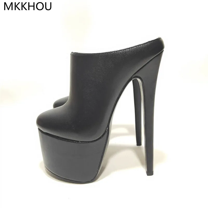 

MKKHOU Fashion Pumps New Black Round Toe Open Heel Platform Shoes Stiletto 18cm Sexy High Heels Can Be Customized Other Colors