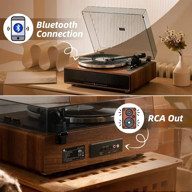 High Fidelity Belt Drive  Player with Magnetic Cartridge, Bluetooth Playback and Aux-in Functionality, Auto Off 4