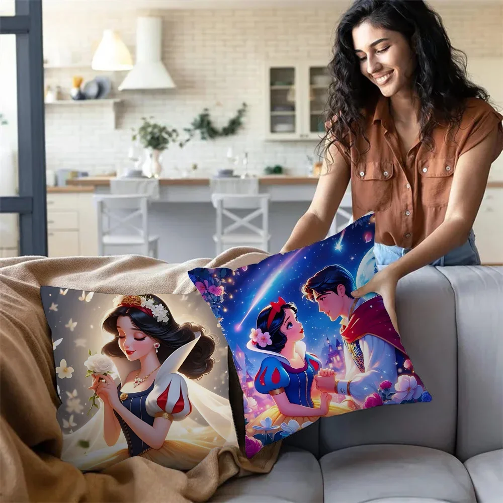 Cute Snow White Princess Disneys Pillow Covers Cartoon Sofa Decorative Home Double-sided Printing Short Plush Cute Cushion Cover