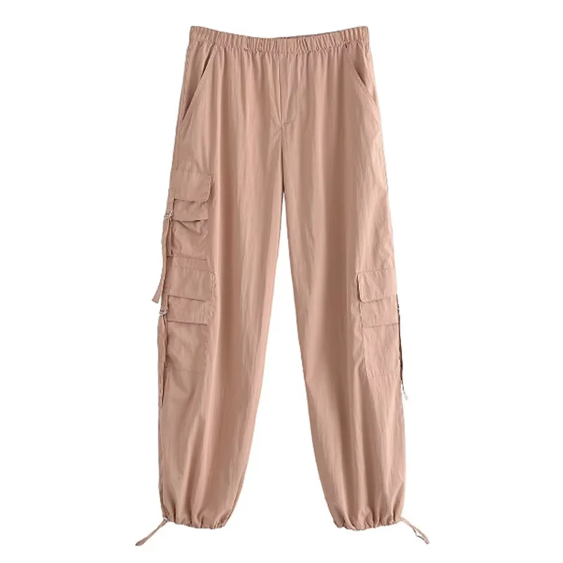 

2023 Summer Women's Clothes New Elastic Waist Loose Leg Nylon Overalls Casual Fashion Umbrella Pants Wide Leg Straight Pants