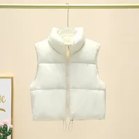 Winter Short Down Sleeveless Vest Women Warm Stand Collar Zipper Jacket Casual Fashion Quilted Cropped Coats Street Outerwears 2